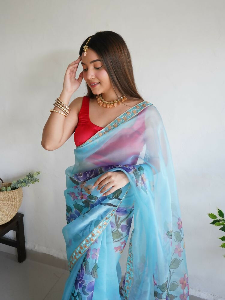 Vamsee Nilam Sky Organza Saree