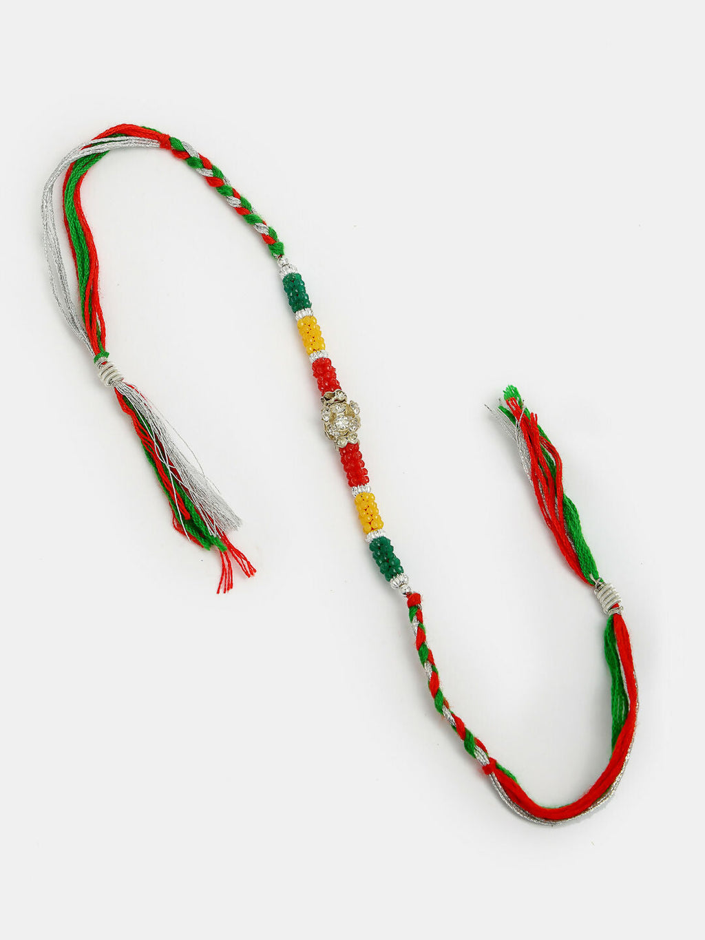 NVR Women & Men Set of 4 Multicolor Artificial stone and beads Rakhi With Roli Chawal