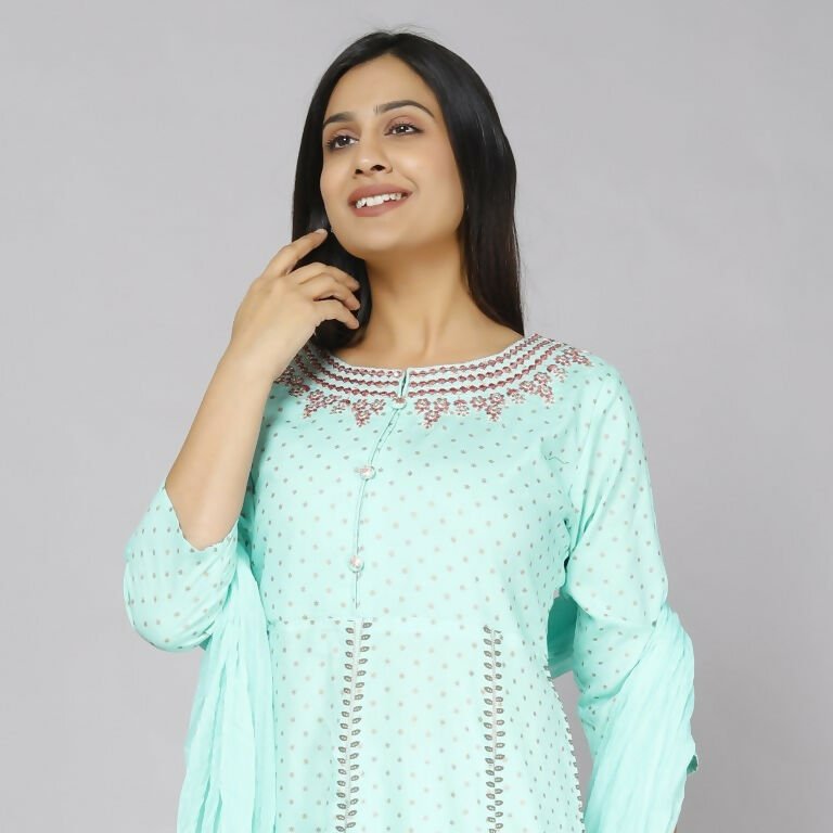 Alvano Women's Stylish Rayon Anarkali Kurta with Pant and Dupatta set Casual wear, Partywear, Wedding