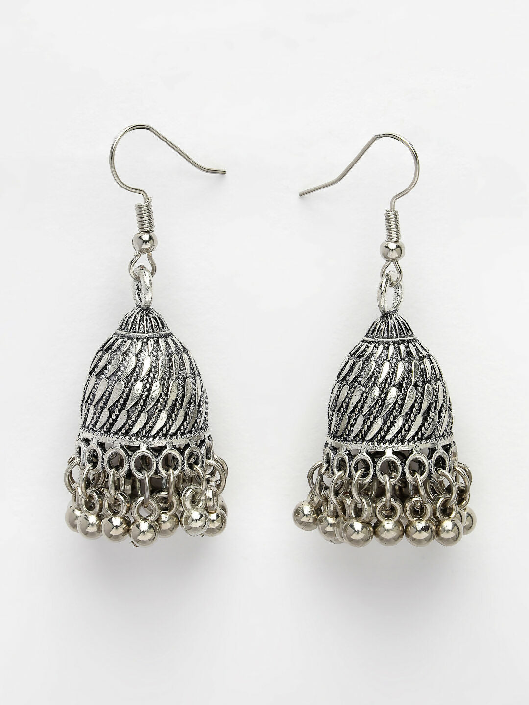 NVR Women's Silver-Toned German Silver Oxidised Dome Shaped Jhumka Earrings