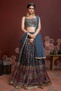 Wedding Designer Navy Blue Chinon Silk Lehenga Choli - Anbazaar