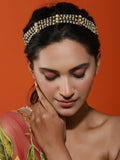 Gold-Polished White Kundan-Studded Pearl Head Chains - Ruby Raang