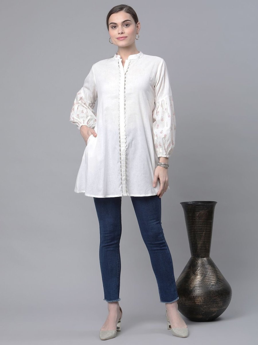 Ahalyaa Off White Pure Cotton Printed Tunic