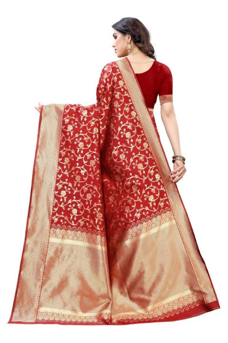 Vamika Banarasi Jacquard Weaving Red Saree (PARINITI RED)