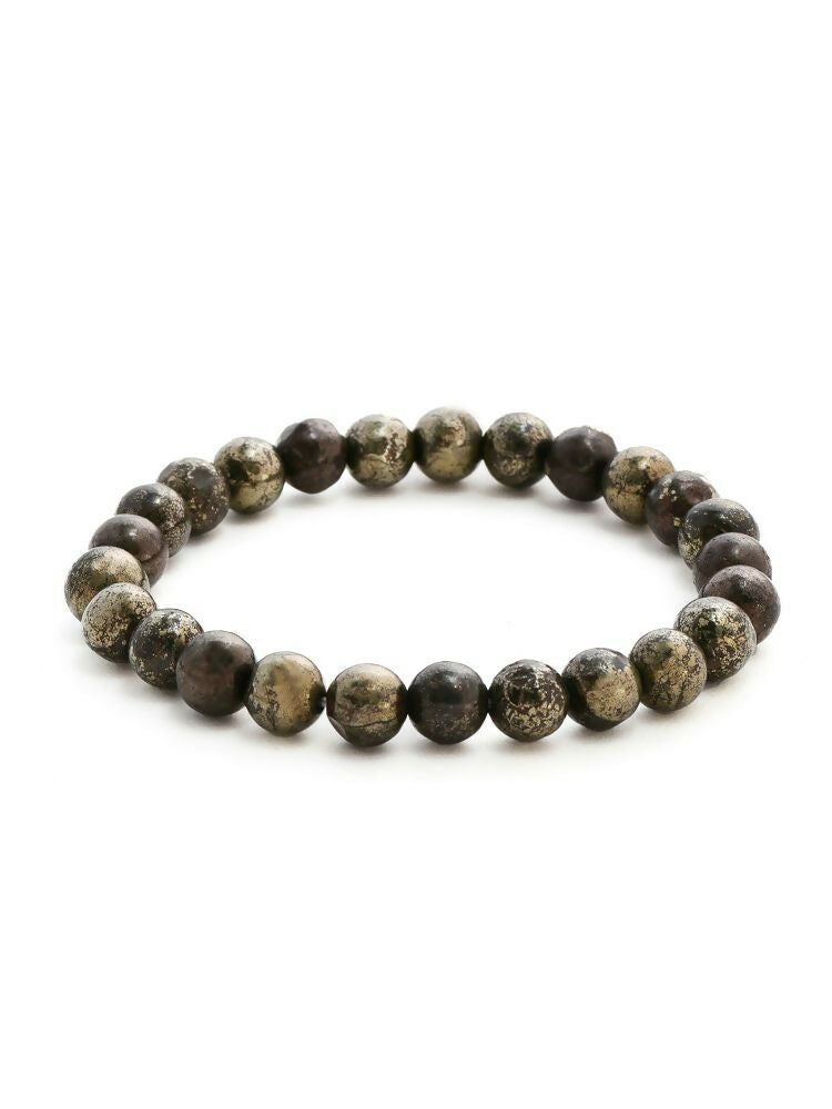 Pyrite Metal Black Round Elastic Bracelet - Ruby Raang