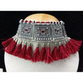 MS Fashion India Modern Threaded Oxidized Maroon and Silver Necklace