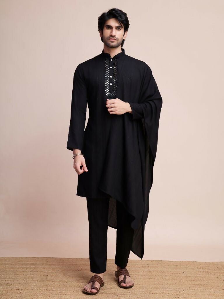 Vastranavya Traditional Festival Wear Viscose Thread & Sequence Embroidered Work Kurta Pant Set - Black