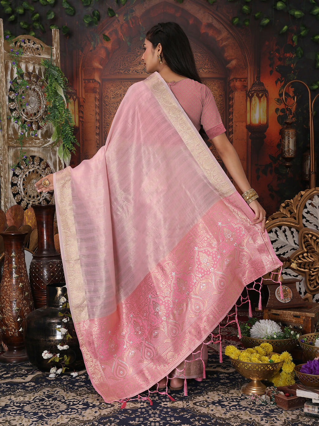 Shree Shyam Fashion Organza Light Pink Saree