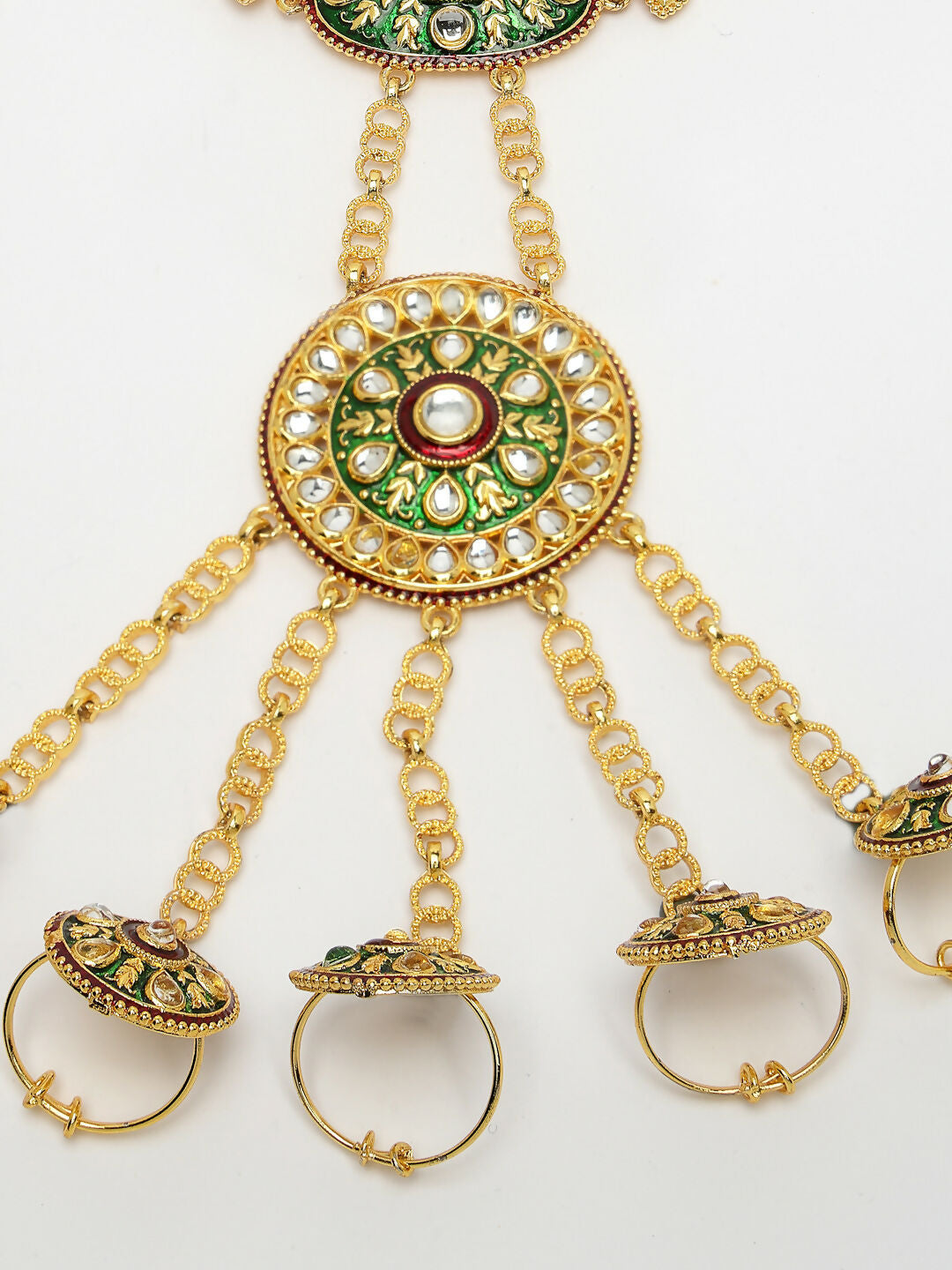 NVR Women's Gold-Polished CZ Stone-Studded Handcrafted Ring Bracelet