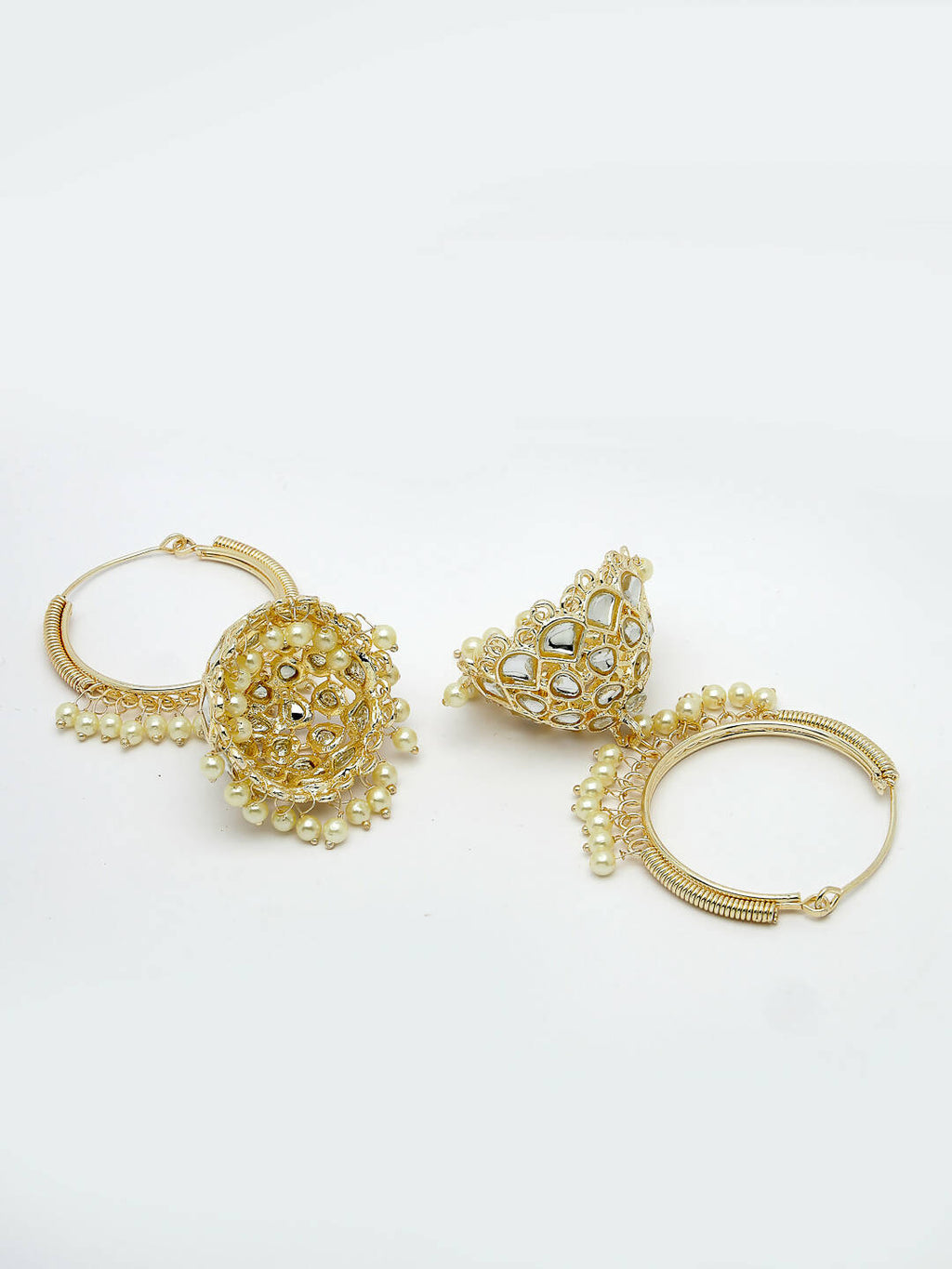 NVR Women Gold-Polished Handcrafted Kundan Jhumka Earrings