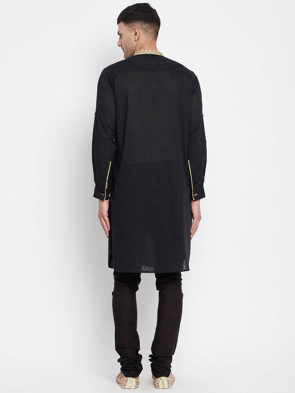 Even Apparels Black Pure Cotton Men's Kurta With Contrast Collar And Placket