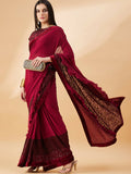 Maroon Lycra Embossed Fancy Velvet, Sequins Embroidery, Frill Details Saree - Norita Hit Design