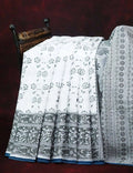 Mix of White and Grey Block Print Mulmul Cotton Saree By Gayathri Reddy Designer Studio