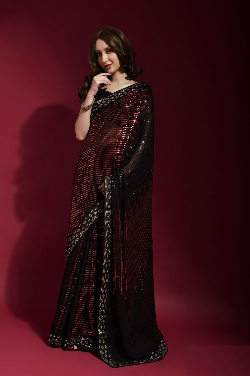 Vegaa Fashion Black Georgette Embroidered Party Wear Saree