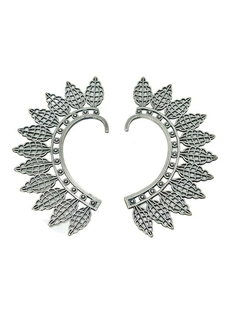 NVR Women Silver Plated Oxidised Leaf Style Ear Cuff