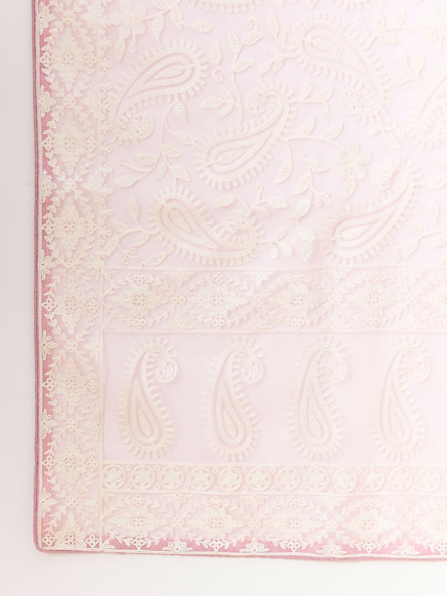 Purple Organza Paisely Embroidered Saree with Unstitched Blouse Piece - Roozal
