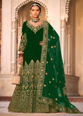 Green Velvet Front & Back Embroidery Wedding Anarkali Suit - Emponline