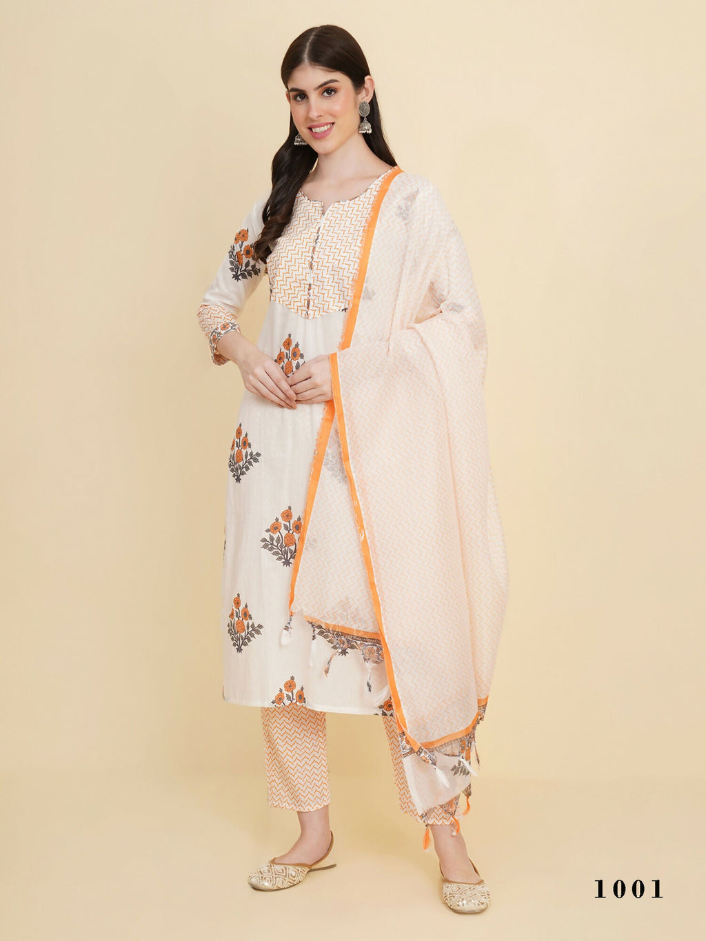 Designer Stylish white cotton Stitched Suit With Dupatta - Tanisha