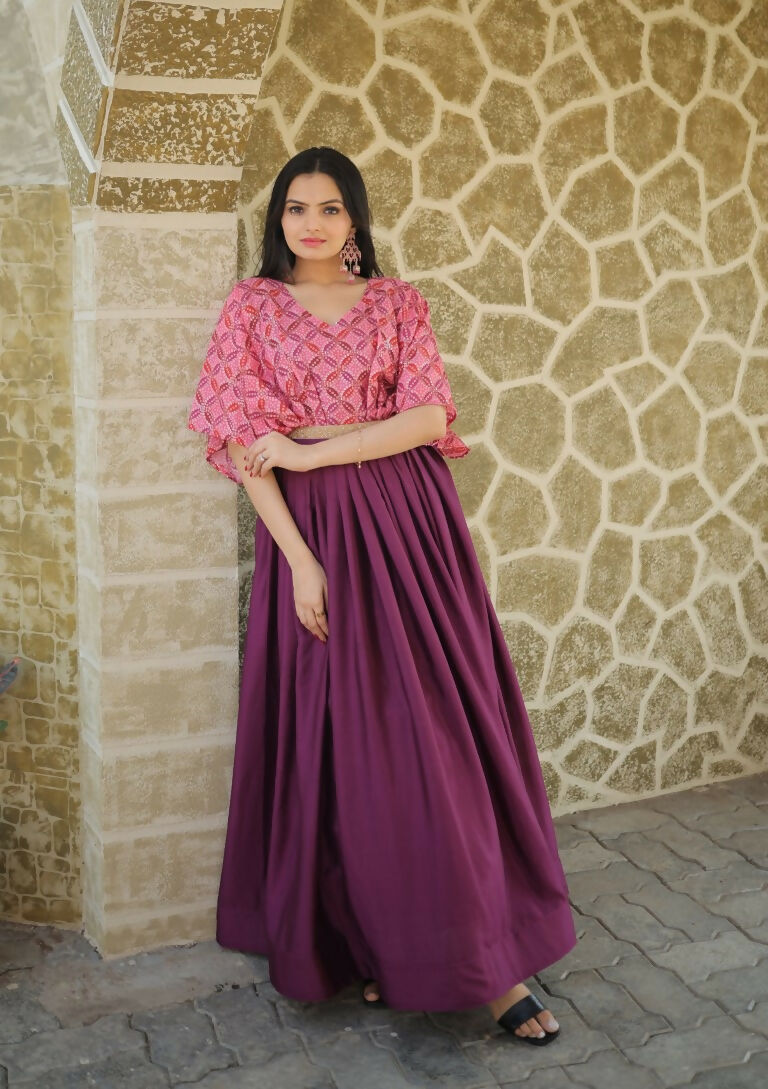 Jyoti Fashion Women's Wine Printed with Sequins Chinon Anarkali Dress