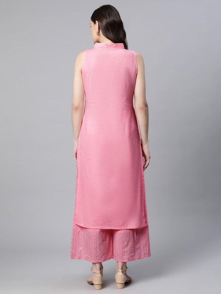 Ahalyaa Women Light Pink Colour Pure Cotton Printed Kurta Palazzo Set