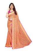 Vamika Ethnic Fire Orange Printed With Lace Saree
