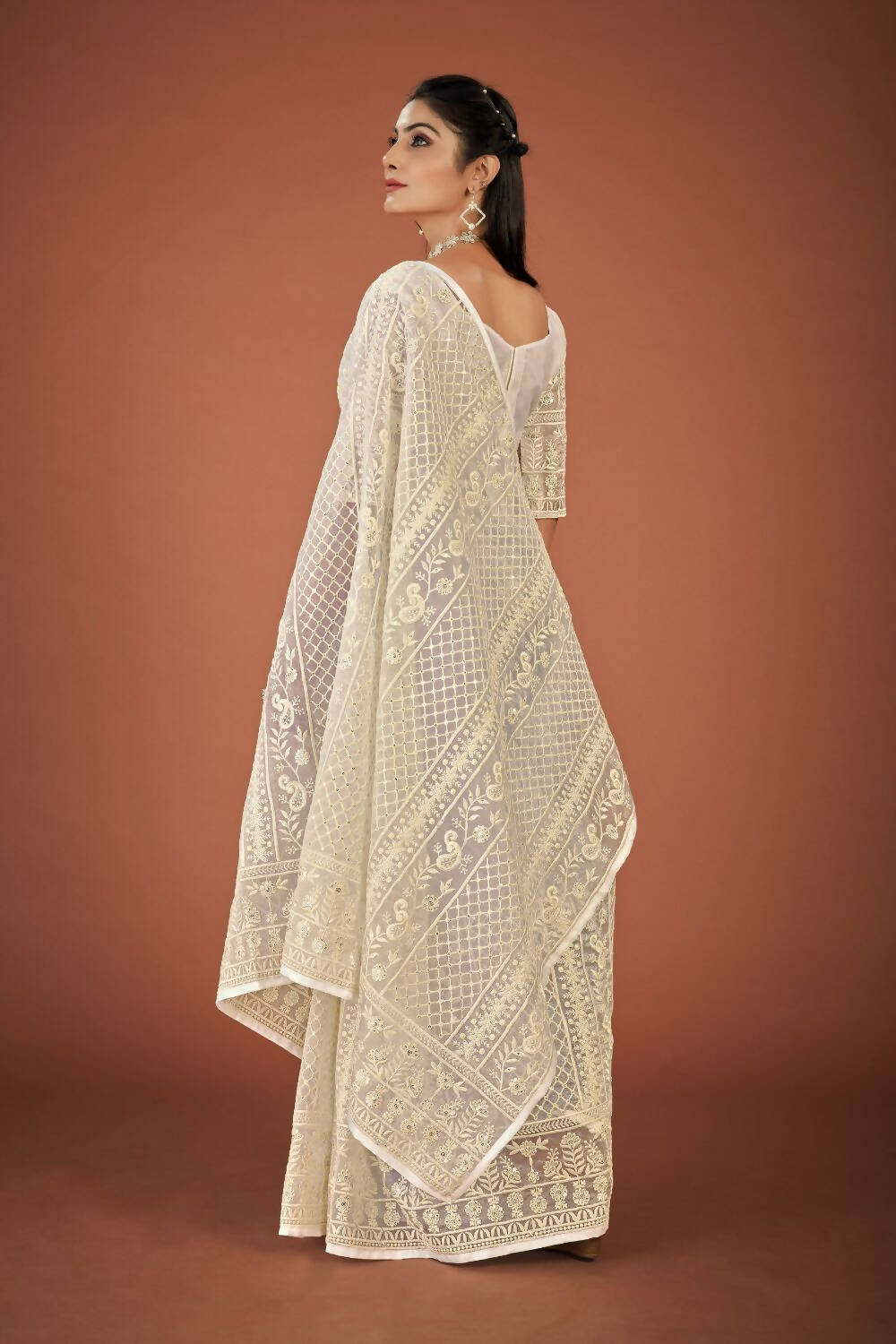 Vamsee White Organza Saree