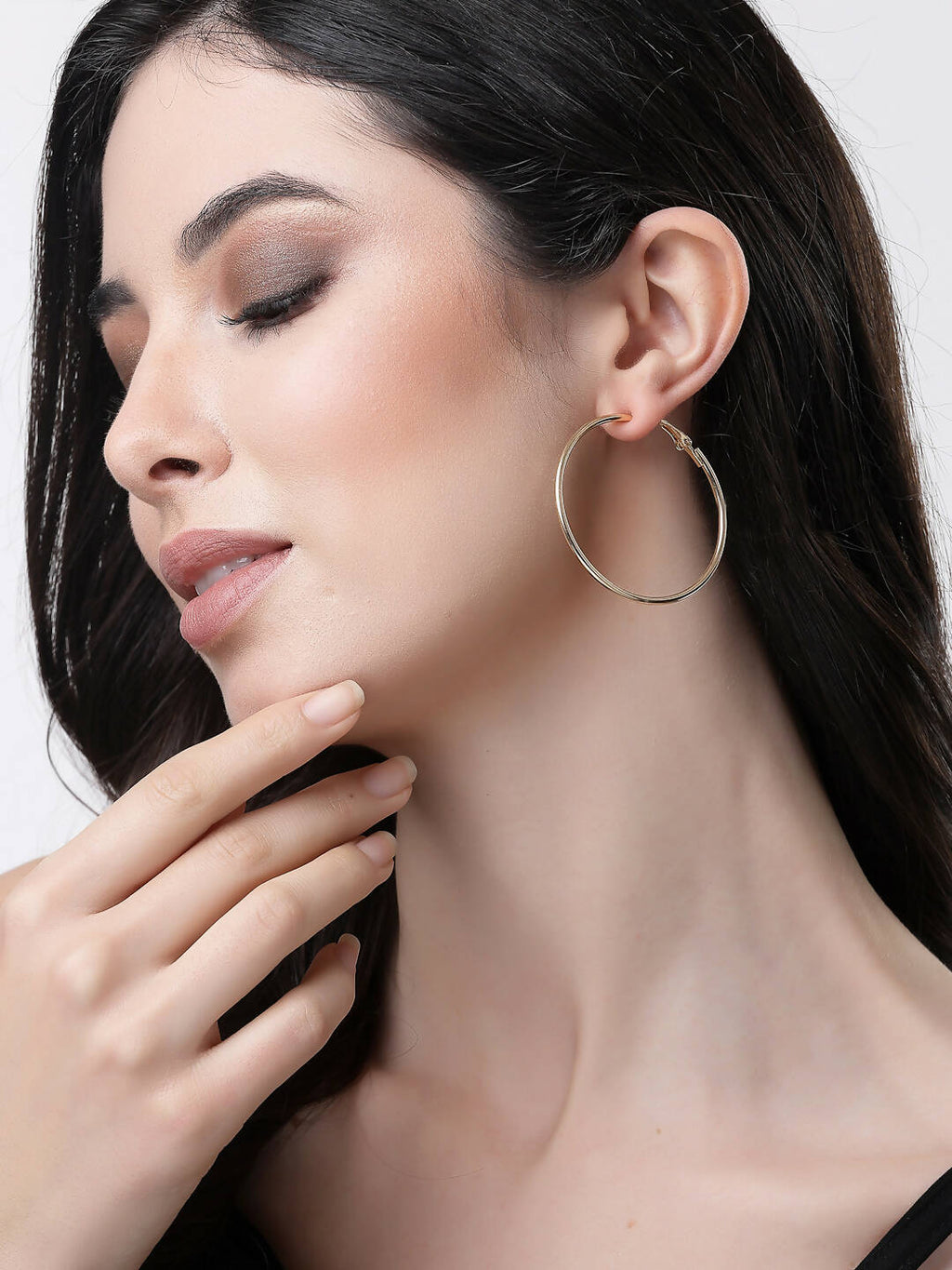 NVR Women Gold-Toned Geometric Hoop Earrings