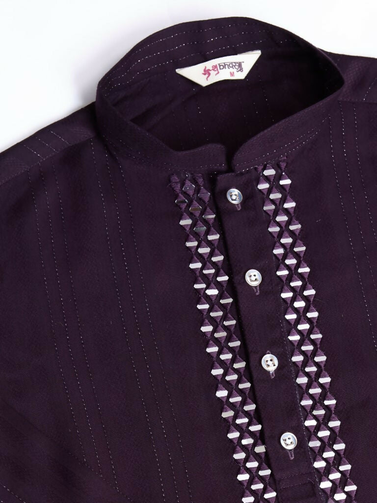 Vastranavya Traditional Festival Wear Viscose Thread & Sequence Embroidered Work Kurta Pant Set - Purple