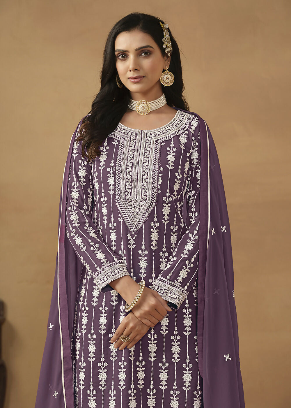 Radiant Purple Embroidered Wedding Festive Gharara Suit - Emponline