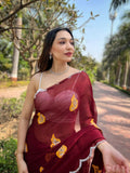Vamsee Ashvini Maroon Chiffon Saree