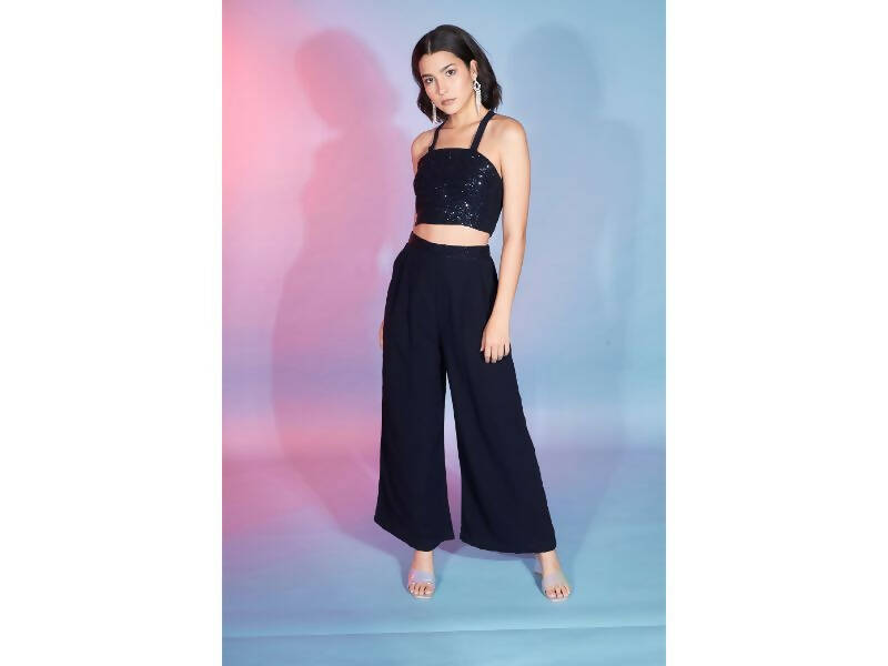Navy Georgette Sequence With Thread Designer Co-Ord Set - Flory