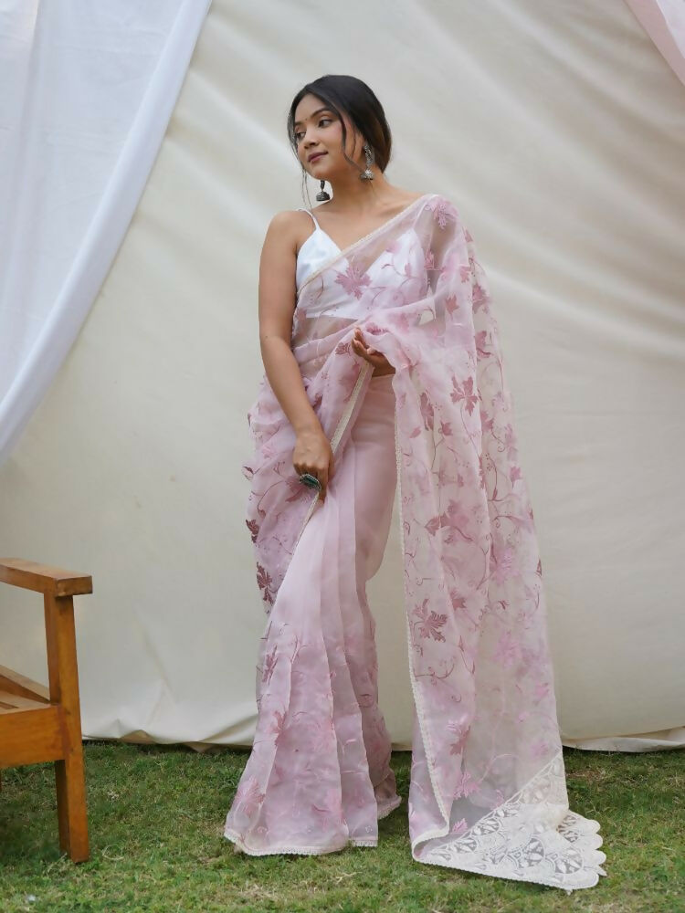 Vamsee Ishaq Baby Pink Organza Saree