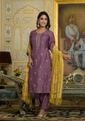 Juniper Women's Onion Pink Zari Embroidered Viscose Kurta Pant And Dupatta Set With Sequins Work