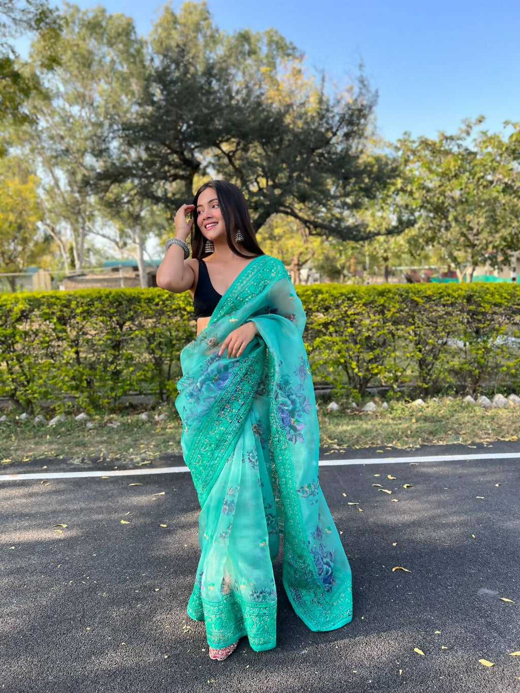 Vamsee Sea Green Organza Saree
