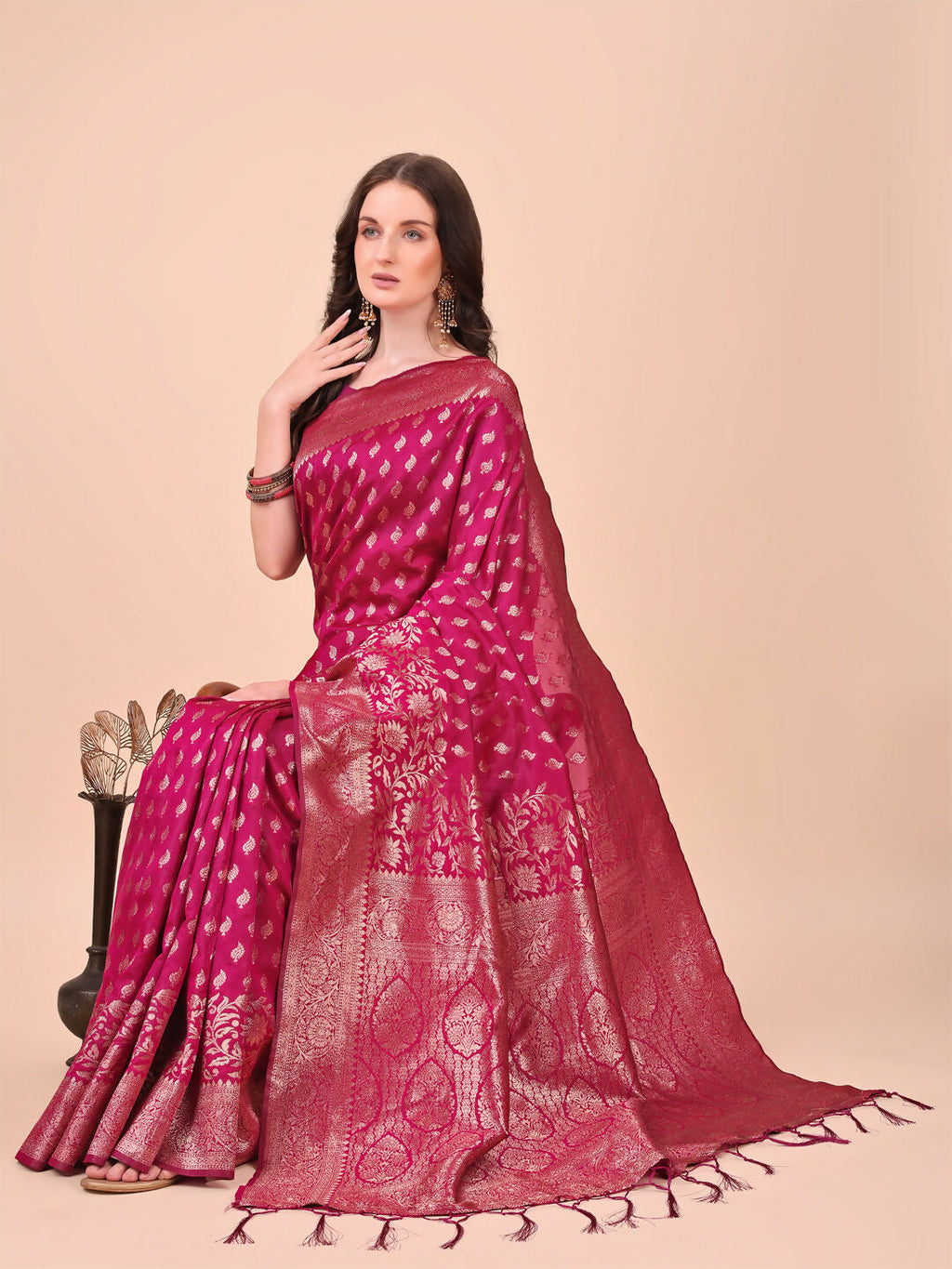 Shree Shyam Fashion Lichi Silk Magenta Saree