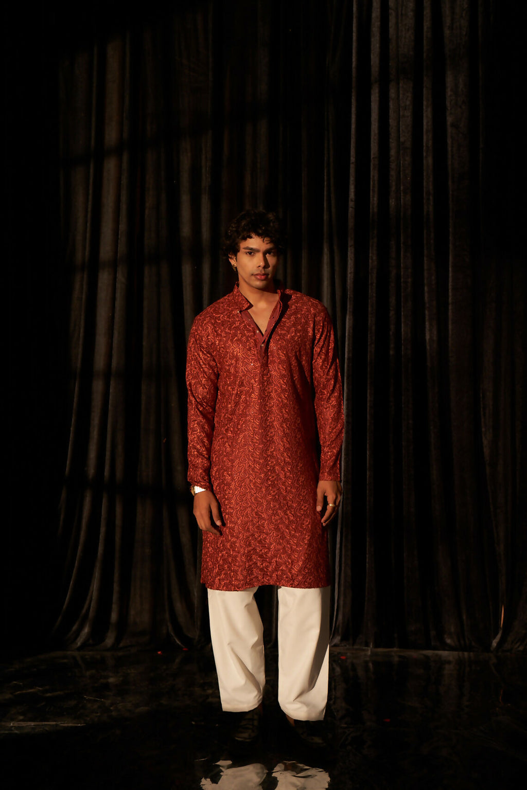 Berry Red Viscose Chikankari Embroidery Work Men's Kurta Set - Mahotsav