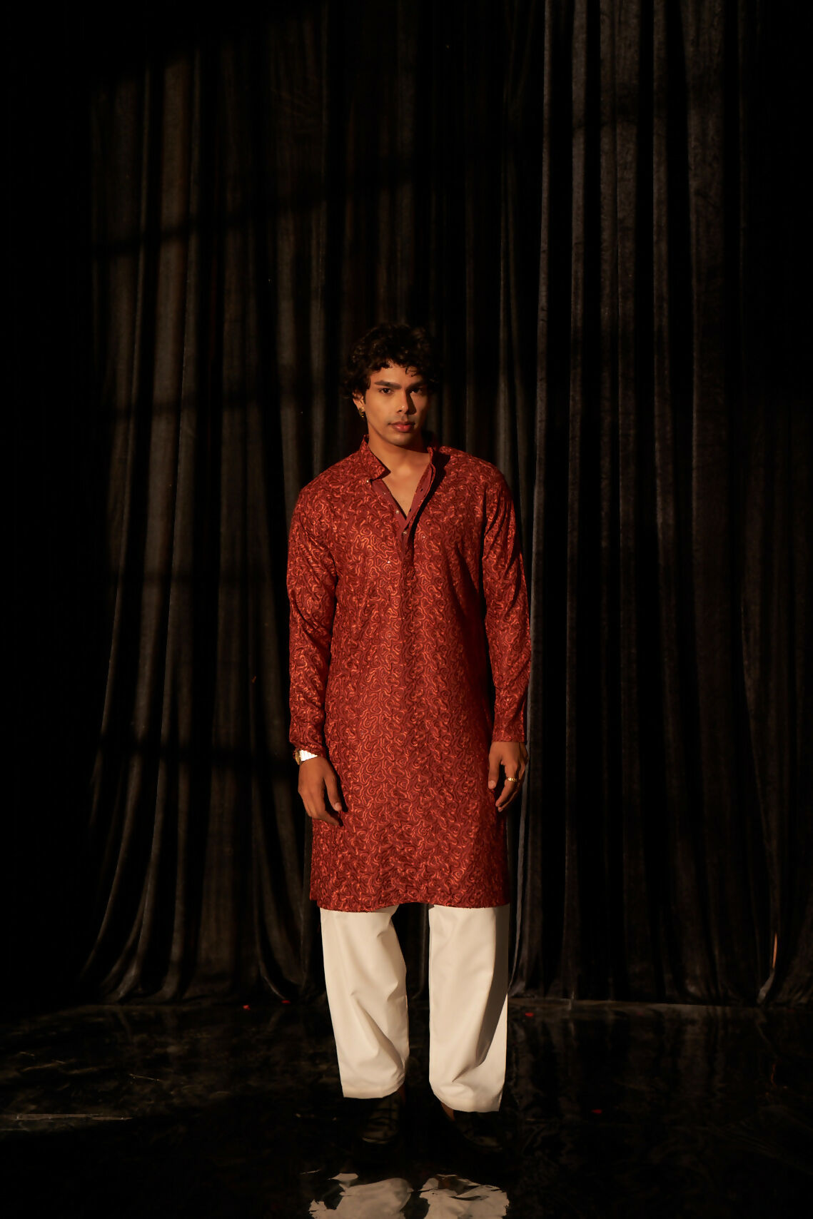 Berry Red Viscose Chikankari Embroidery Work Men's Kurta Set - Mahotsav