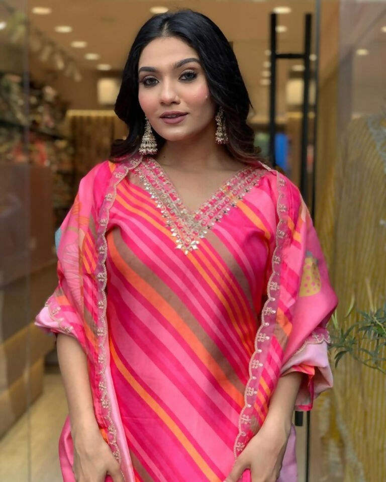 Partywear Designer Pure Russian Silk Pink Stitched Suit With Dupatta - Tanisha