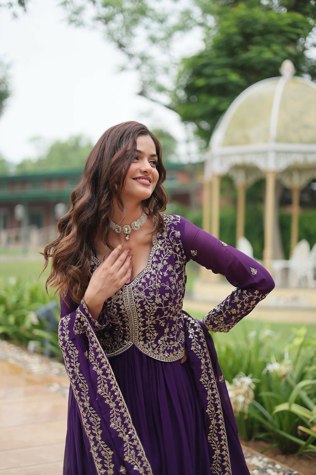 Joban Fashion Purple Georgette Sequence Embroidery Work Kurta Set