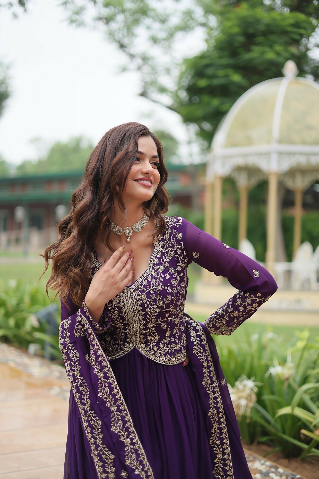 Joban Fashion Purple Georgette Sequence Embroidery Work Kurta Set