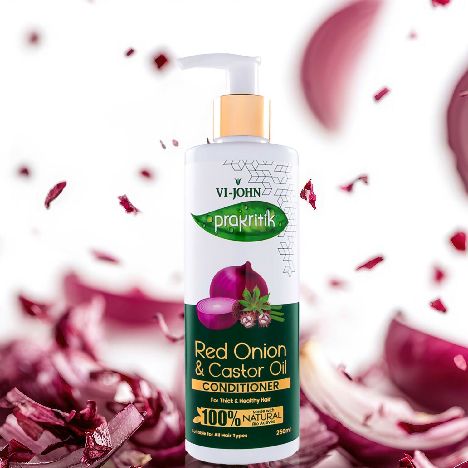 VI-JOHN Prakritik Red Onion & Castor Oil Conditioner to Prevent Dry Hair, 100% Natural Bio Actives