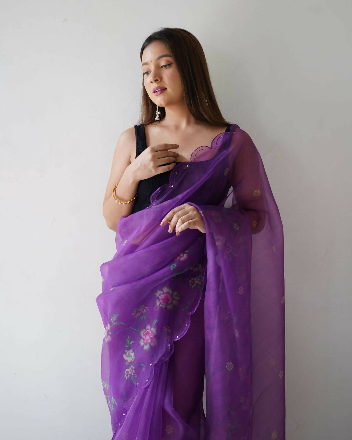 Vamsee Wine Organza Saree