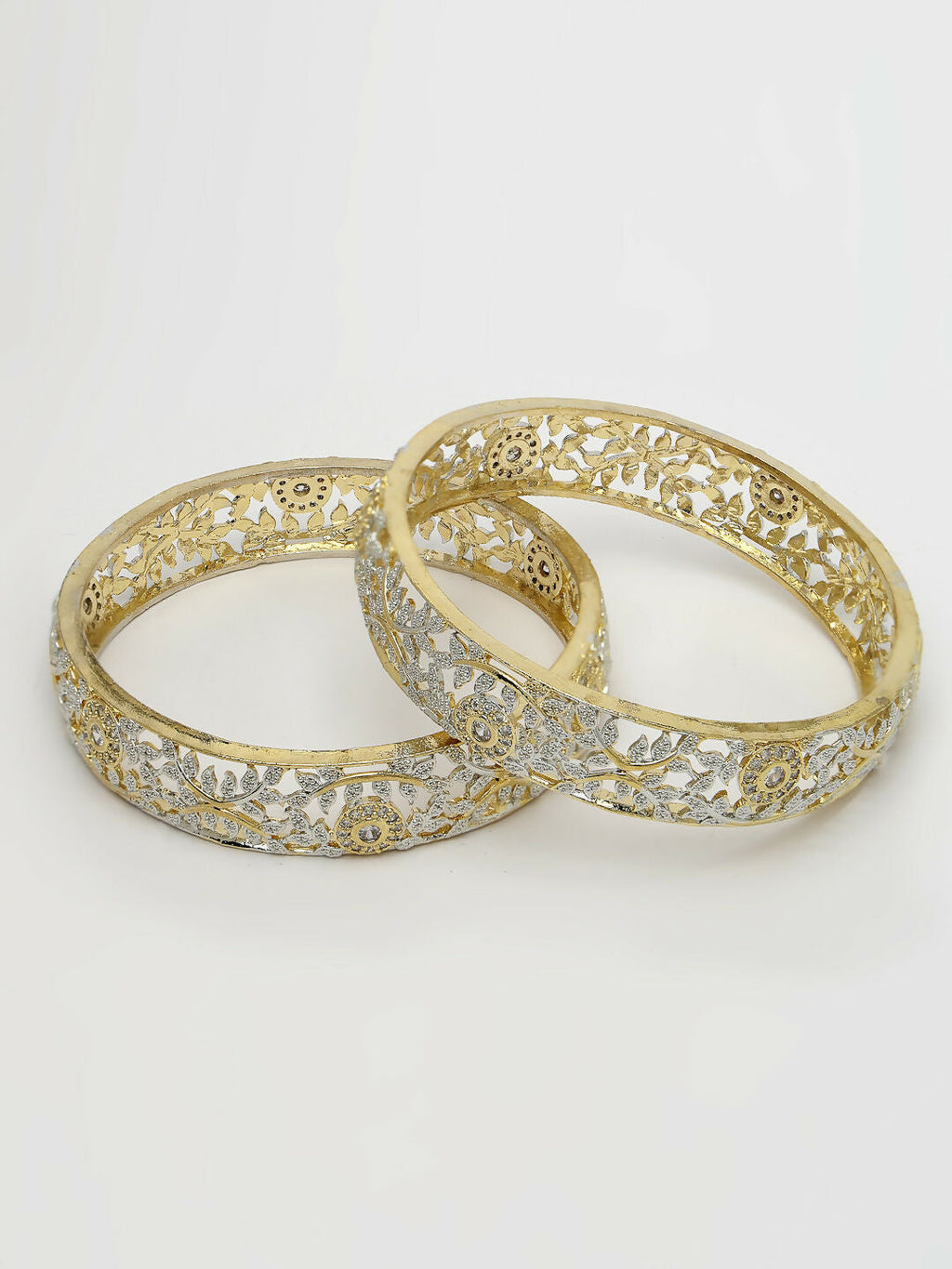 NVR Women's Set of 2 Gold-Polished American Diamond Emblished Handcrafted Bangles