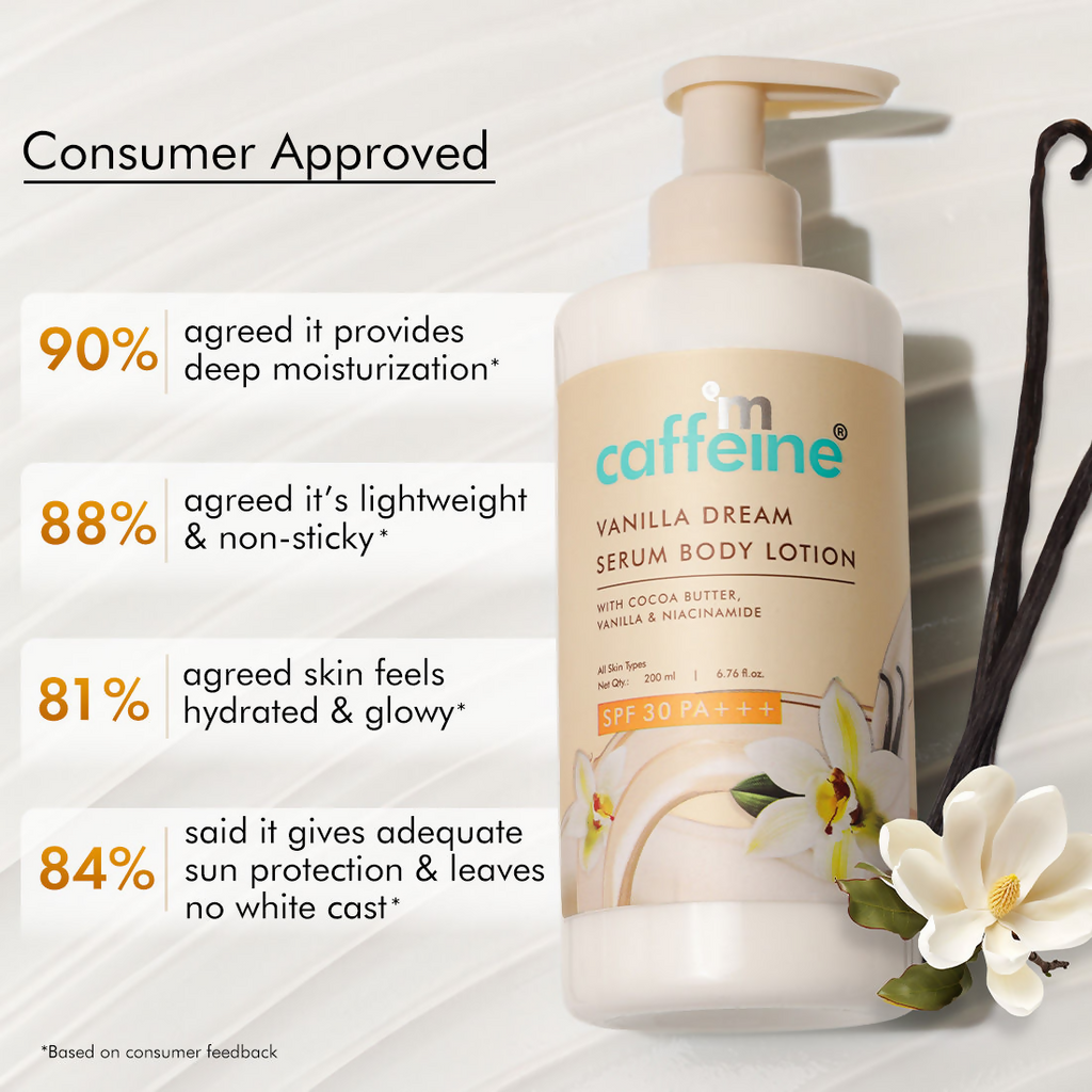 mCaffeine Vanilla Dream Serum Body Lotion SPF 30 PA+++ For 72 hrs Deep Moisturization