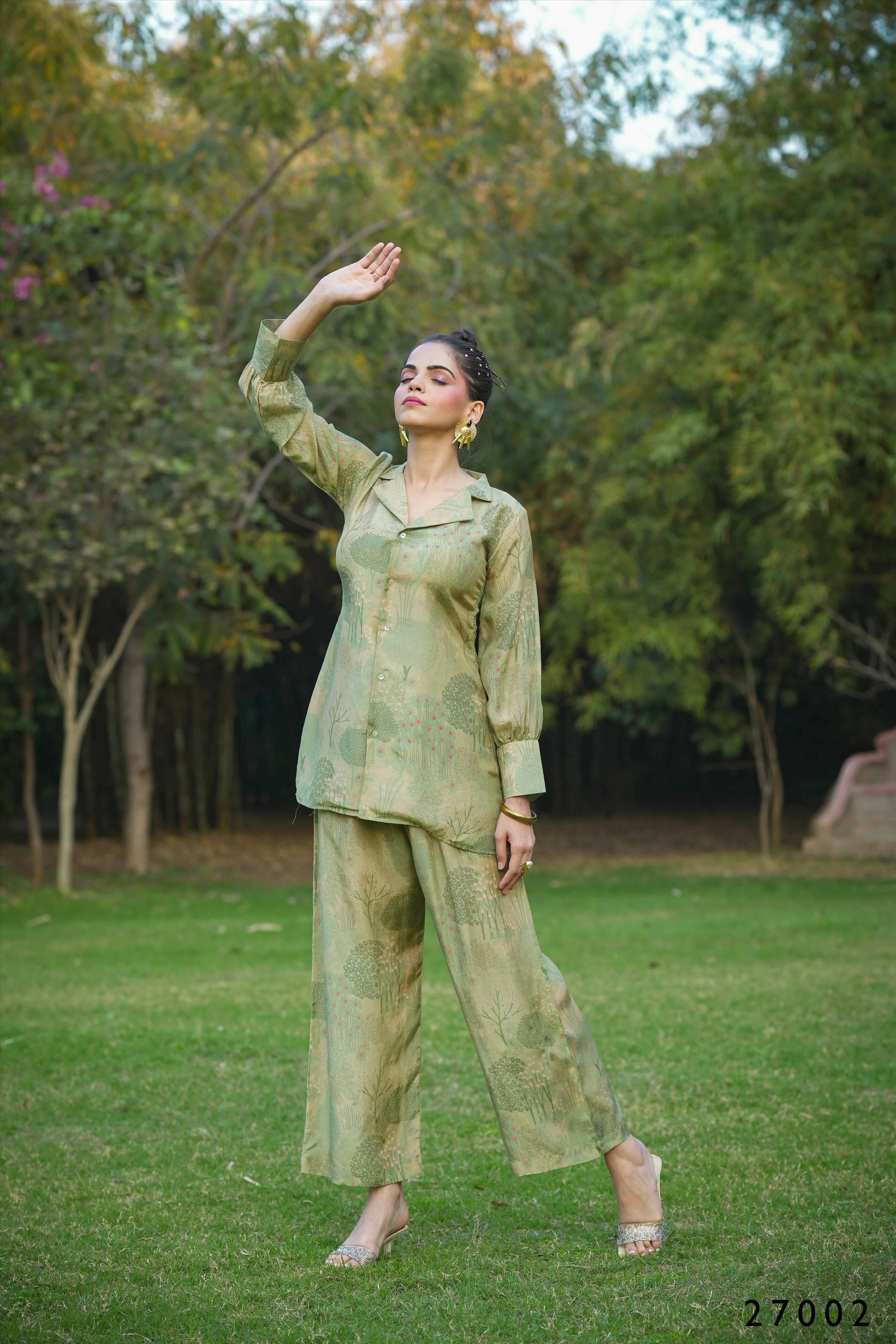 Women's Casual Fashionable Mahendi Mull Cotton co-ord set - Anya