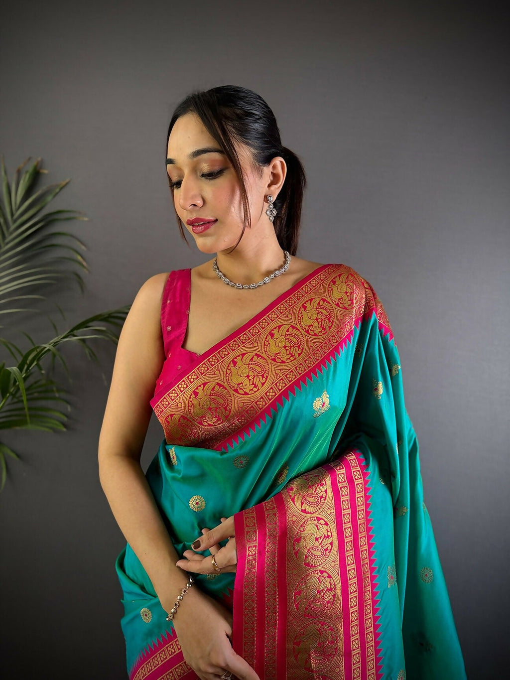 Joban Fashion Banarasi Turquoise Woven Soft Silk Saree