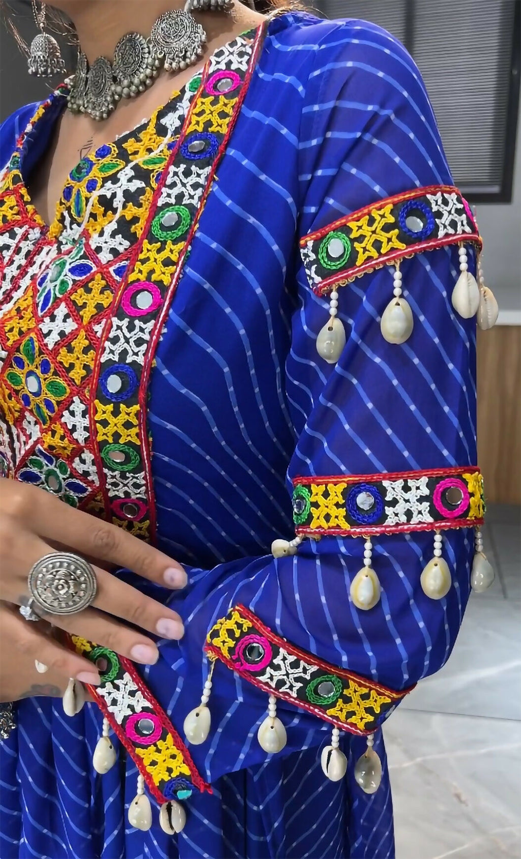 Vastranavya Blue Navratri Special Kutchi Work with Gota Patti & Mirror Work Kurti