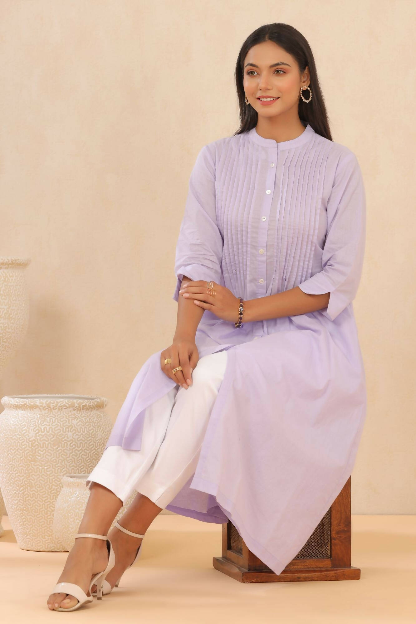 Juniper Women Lilac Cambric Solid A-Line Kurta