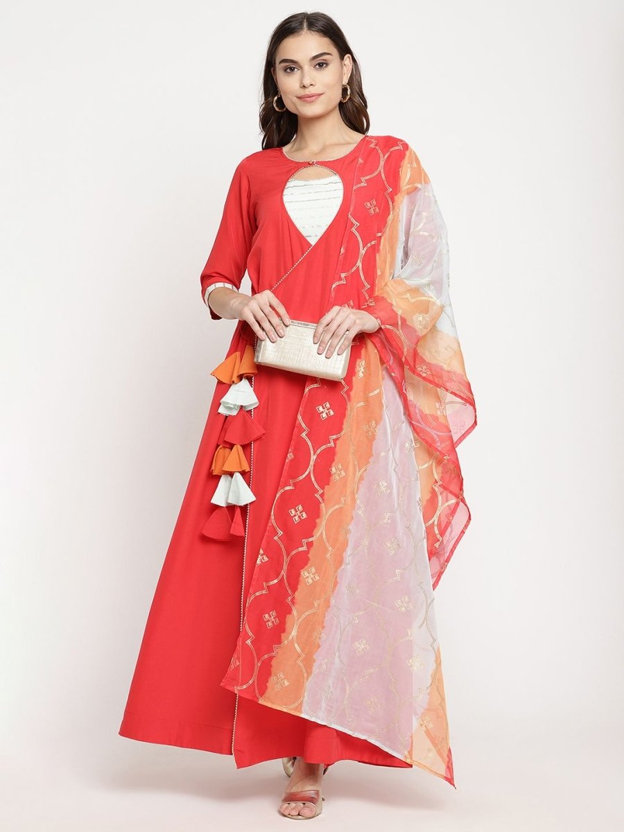Ahalyaa Wome's Red Crepe Solid Kurta With Dupatta