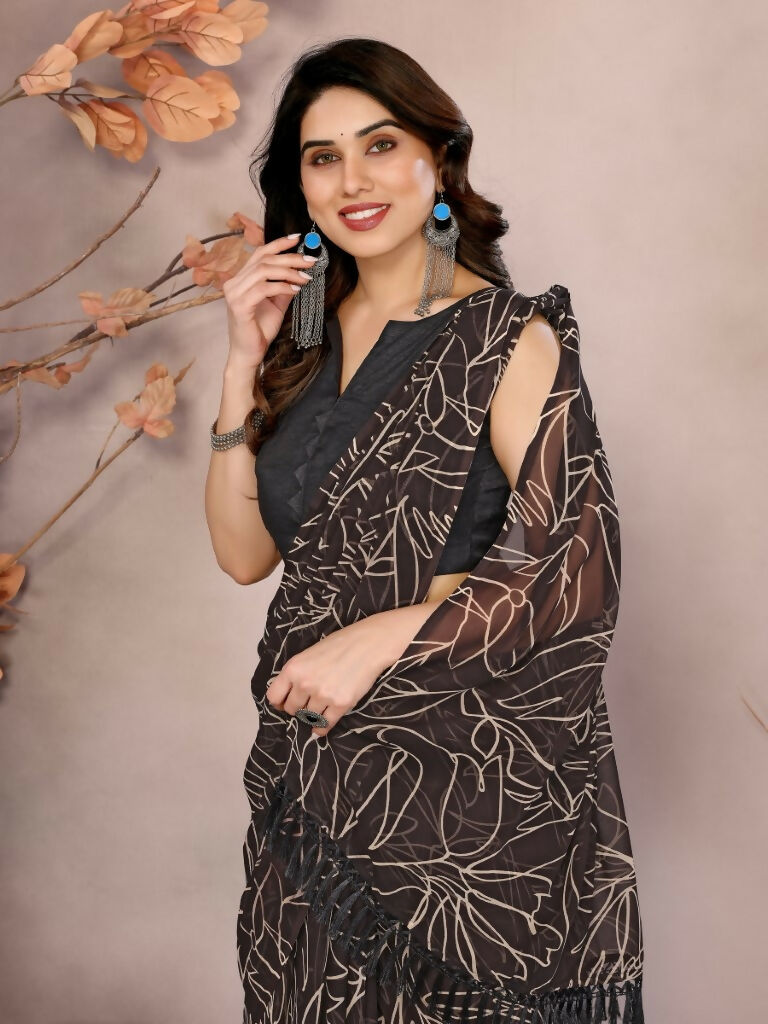 Partywear Designer Georgette Brown Fancy Saree - Durga